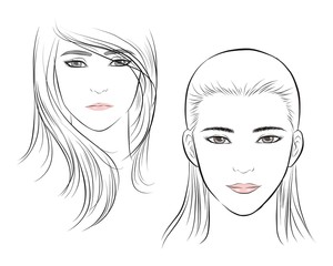 girl face, long hair portrait. isolated on white background. hand drawn vector illustration