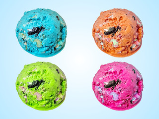 Colorful Ice Cream Scoops Isolated on Cyan Background