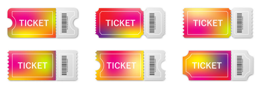 Set of realistic paper tickets with shadow.