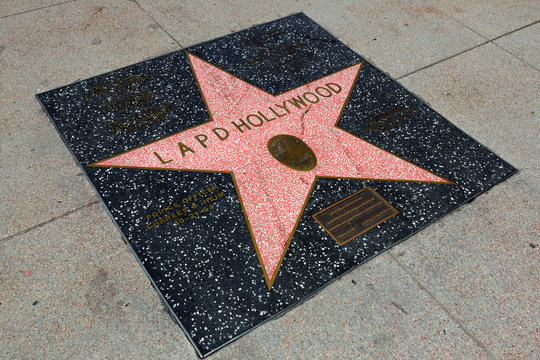 Hollywood, California &ndash; May 20, 2019: Star of LAPD Los Angeles Police Department on Hollywood Walk of Fame, Hollywood Boulevard
