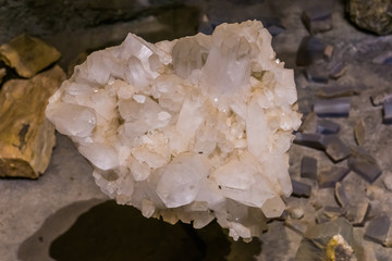 closeup of a crystal quartz rock, White pure crystalline, mineral earth stone, spiritual healing...
