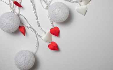 Valentine's day background with glowing red and white hearts