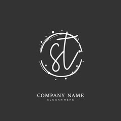 Handwritten initial letter S T ST for identity and logo. Vector logo template with handwriting and signature style.