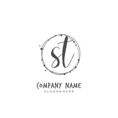 Handwritten initial letter S T ST for identity and logo. Vector logo template with handwriting and signature style.