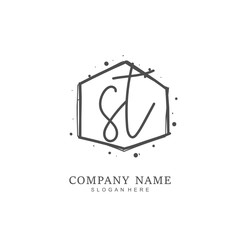 Handwritten initial letter S T ST for identity and logo. Vector logo template with handwriting and signature style.