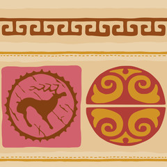 Seamless pattern. Ethnic background on the theme of Scythian and Turkic art, vector design.