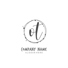 Handwritten initial letter O T OT for identity and logo. Vector logo template with handwriting and signature style.