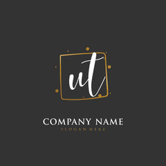 Handwritten initial letter U T UT for identity and logo. Vector logo template with handwriting and signature style.
