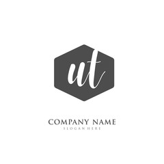 Handwritten initial letter U T UT for identity and logo. Vector logo template with handwriting and signature style.