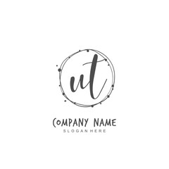 Handwritten initial letter U T UT for identity and logo. Vector logo template with handwriting and signature style.