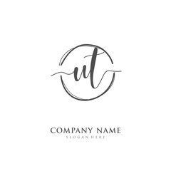 Handwritten initial letter U T UT for identity and logo. Vector logo template with handwriting and signature style.