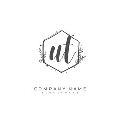 Handwritten initial letter U T UT for identity and logo. Vector logo template with handwriting and signature style.