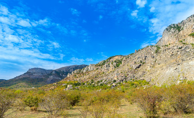 Fototapeta na wymiar Mountain landscape, Crimea, Russia. Demerdji mountain. This place is a natural tourist attraction of Crimea