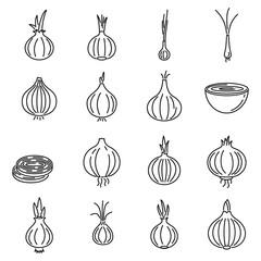 Food onion icons set. Outline set of food onion vector icons for web design isolated on white background