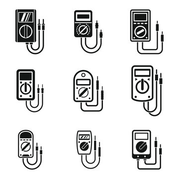 Multimeter digital icons set. Simple set of multimeter digital vector icons for web design on white background