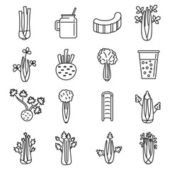 Celery salad icons set. Outline set of celery salad vector icons for web design isolated on white background