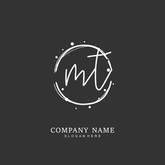 Handwritten initial letter M T MT for identity and logo. Vector logo template with handwriting and signature style.