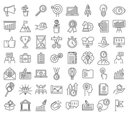 Startup icons set. Outline set of startup vector icons for web design isolated on white background