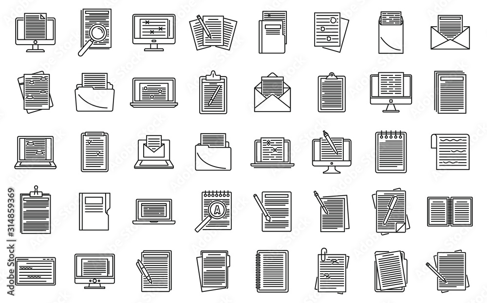 Poster editor content icons set. outline set of editor content vector icons for web design isolated on whit