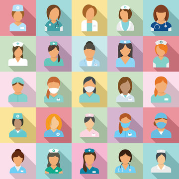 Nurse Icons Set. Flat Set Of Nurse Vector Icons For Web Design