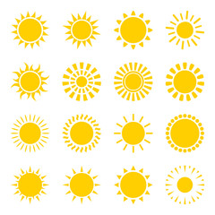 sun icons set. Flat shining symbols collection. Daylight logos - 314859934