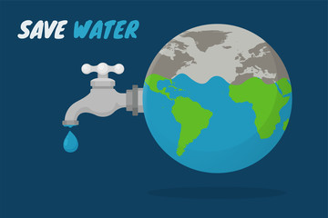 Water world day. The tap that opens after the globe Water saving concept.