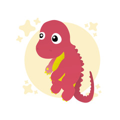 Illustration of Red Dinosaur Cartoon, Cute Funny Character, Flat Design