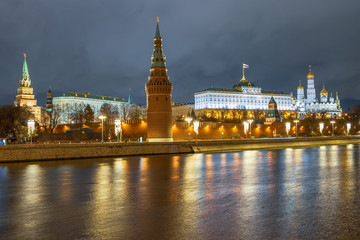 Fototapeta na wymiar Night landscape with a view of the Moscow Kremlin