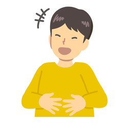 黄色い服を着たお腹を抱えて笑う男の子