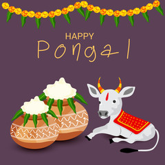 Vector illustration of a Background for Happy Pongal Holiday Harvest Festival of Tamil Nadu South India.