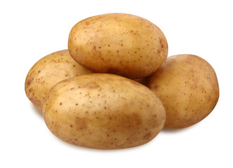 pile of potatoes isolated on a white background with a clipping path.