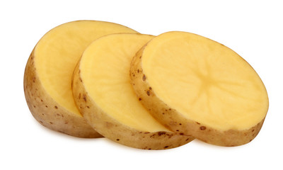 potato slices isolated on a white background with a clipping path.