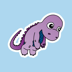 Sticker of Purple Dinosaur Cartoon, Cute Funny Character, Flat Design