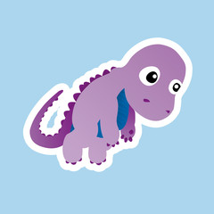 Sticker of Purple Dinosaur Cartoon, Cute Funny Character, Flat Design
