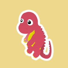 Sticker of Red Dinosaur Cartoon, Cute Funny Character, Flat Design