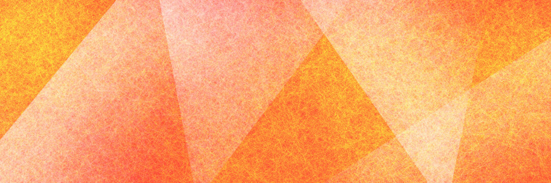 Abstract modern background in in hot orange yellow and white colors and contemporary triangle square and block shapes layered in random geometric art pattern with fine texture