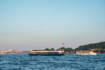 Obraz premium Beautiful view of passenger ships in the Bosphorus. Istanbul.