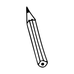 Simple pencil in doodle style. The element is hand-drawn and isolated on white. Black-white vector illustration. office and stationery, for writing, and drawing. Wooden pencil with a graphite rod