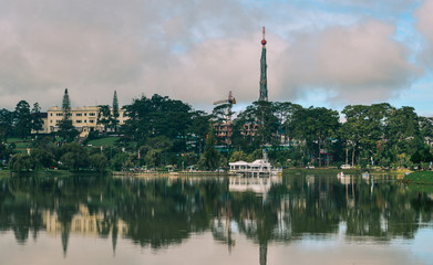 Lake scenery at sunny day in Dalat, Vietnam