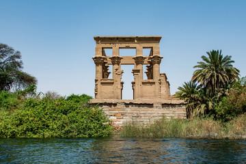 Fototapeta na wymiar The temple of Isis from Philae at its current location on Agilkia Island in Lake Nasser, Egypt.