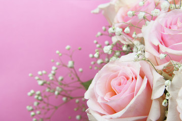 Beautiful pinke rose flowers bouquet in a corner