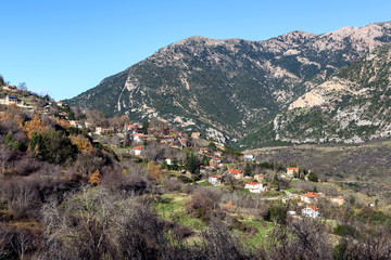 Fototapeta na wymiar Village on a winter sunny day (Greece, Peloponnese).