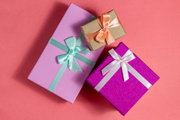 Present gift for Valentine day on the pink background