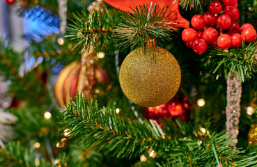 Christmas toy on the spruce in Moscow