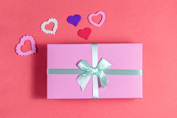 Present gift for Valentine day on the pink background