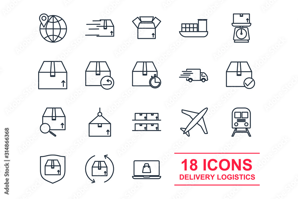 Aufkleber set delivery, shipping icon template color editable. logistics pack symbol vector sign isolated on w