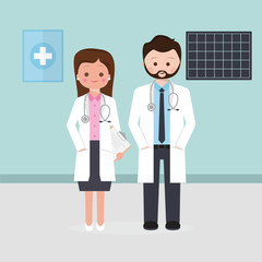 Doctors man and woman illustration set