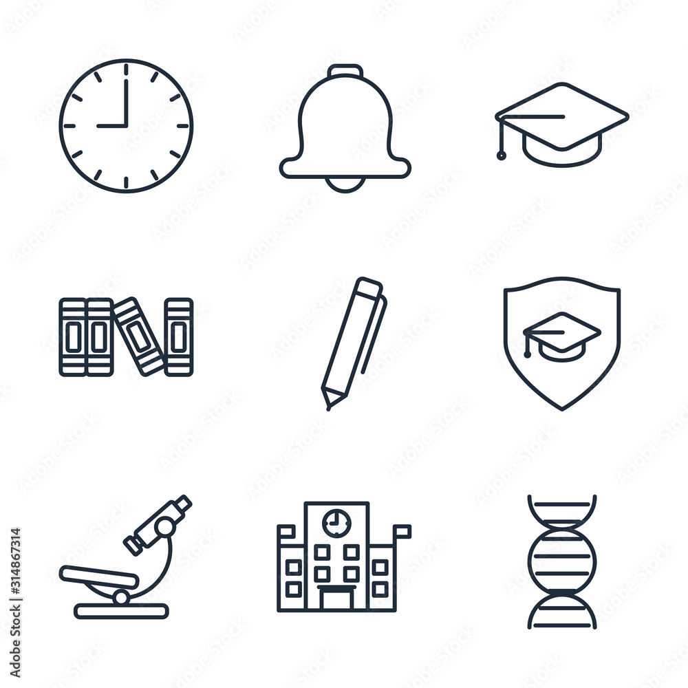 Aufkleber set education icon template color editable. back to school pack symbol vector sign isolated on white