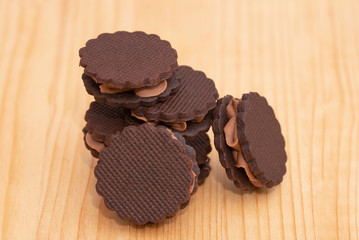 two colors sandwich biscuits, brown and white