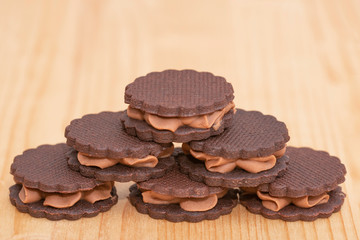 two colors sandwich biscuits, brown and white